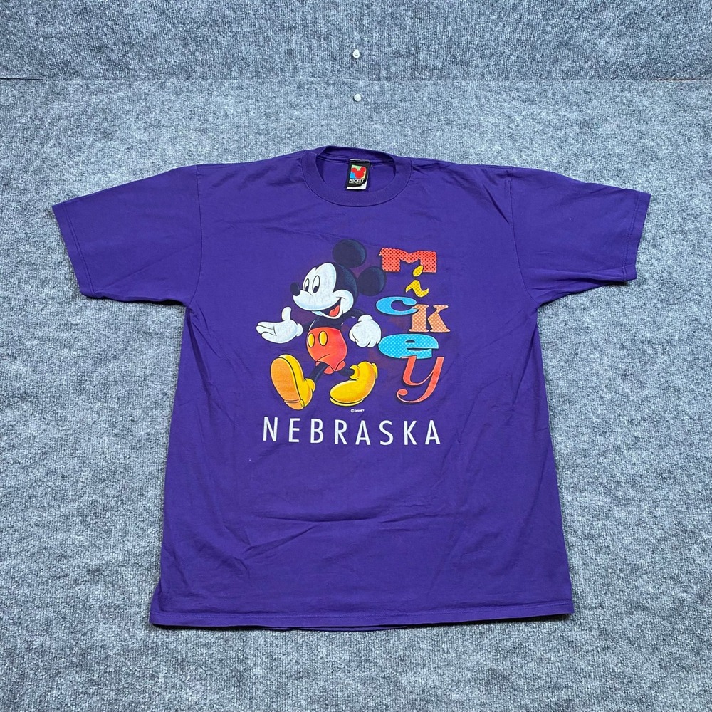Vintage Mickey Unlimited Disney Nebraska T-Shirt Purple Mens XL Made in USA